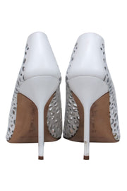 Current Boutique-Manolo Blahnik - White Leather Laser Cut Pointed Toe Pumps Sz 10