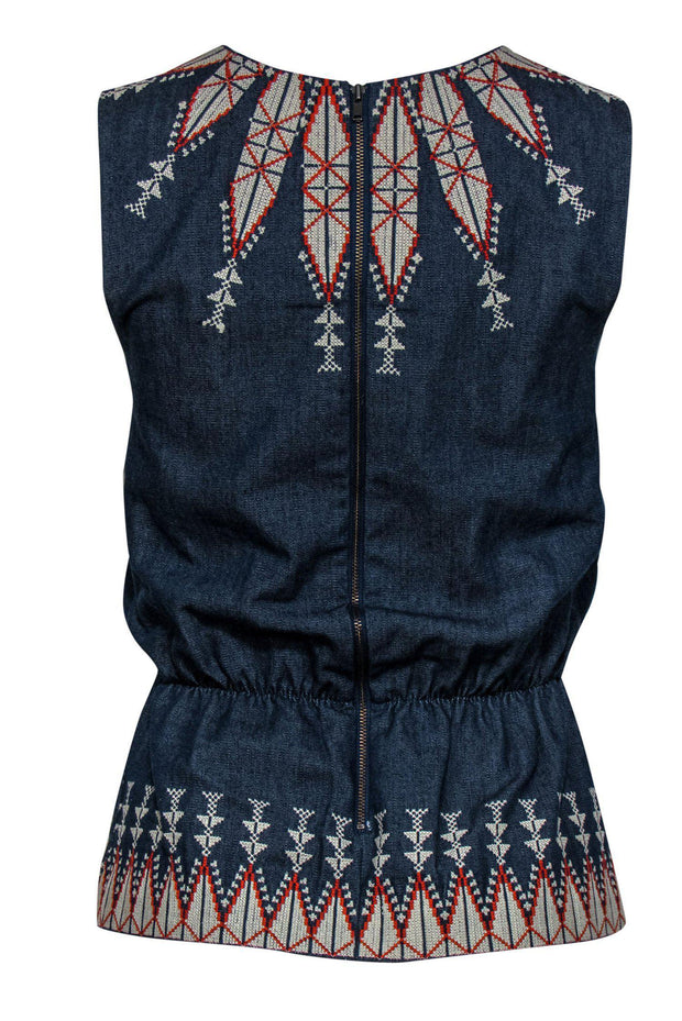 Current Boutique-Manoush - Denim Embroidered Peasant-Style Tank Sz 2