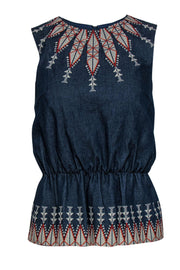 Current Boutique-Manoush - Denim Embroidered Peasant-Style Tank Sz 2