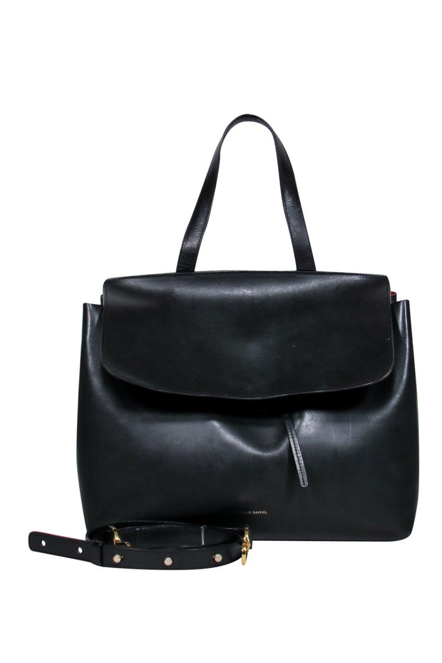 Current Boutique-Mansur Gavriel - Black Leather Convertible Structured Satchel