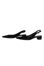 Current Boutique-Mansur Gavriel - Black Suede Pointed Toe Slingback Kitten Heels Sz 6