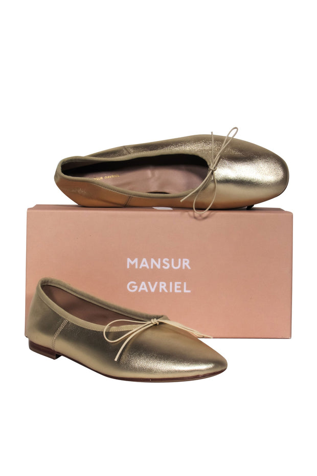 Current Boutique-Mansur Gavriel - Gold Leather "Dream Ballerina" Round Toe Flats Sz 9