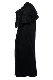 Current Boutique-Mara Hoffman - Black One-Shoulder Midi Dress w/ Embroidered Flounce Sz XS