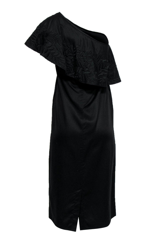 Current Boutique-Mara Hoffman - Black One-Shoulder Midi Dress w/ Embroidered Flounce Sz XS