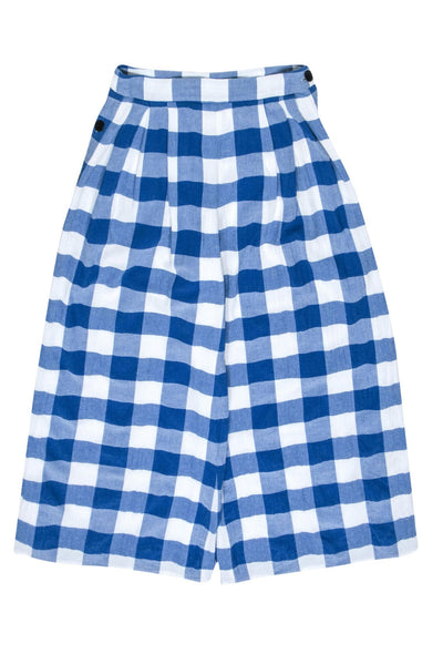 Current Boutique-Mara Hoffman - Blue & White Cotton Gingham Plaid Wide Leg Trousers Sz 8