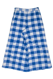 Current Boutique-Mara Hoffman - Blue & White Gingham Plaid Wide Leg Trousers Sz M