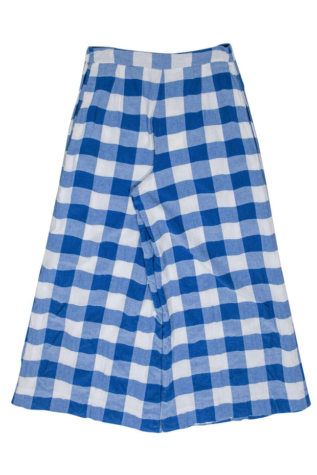 Current Boutique-Mara Hoffman - Blue & White Gingham Plaid Wide Leg Trousers Sz M