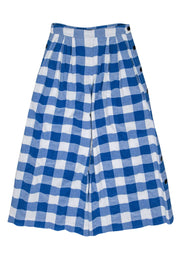 Current Boutique-Mara Hoffman - Blue & White Gingham Plaid Wide Leg Trousers Sz M