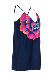 Current Boutique-Mara Hoffman - Dark Blue Floral Embroidered Sleeveless Tunic Top Sz M