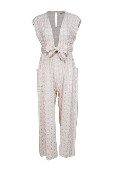 Current Boutique-Mara Hoffman - Light Pink Plaid Wide Leg Jumpsuit Sz S