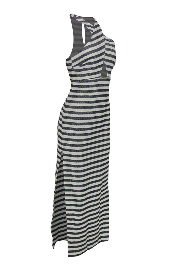 Current Boutique-Mara Hoffman - White & Black Striped Cotton Maxi Dress w/ Crisscross Bodice Sz 6