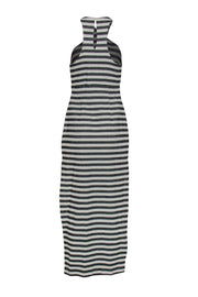 Current Boutique-Mara Hoffman - White & Black Striped Cotton Maxi Dress w/ Crisscross Bodice Sz 6