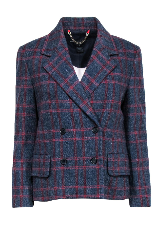 Current Boutique-Marc By Marc Jacobs - Navy & Red Plaid Wool Double Breasted Blazer Sz M