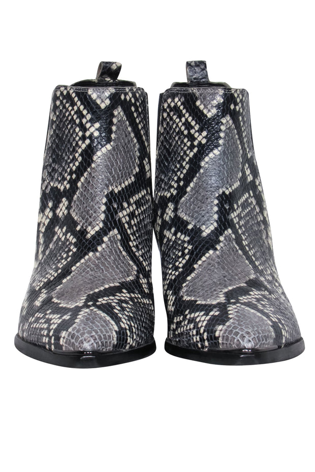 Current Boutique-Marc Fisher - Grey & Black Leather Snakeskin Print Block Heel Booties Sz 8