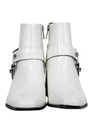 Current Boutique-Marc Fisher - White Patent Leather Heeled Booties w/ Buckle Design Sz 8.5