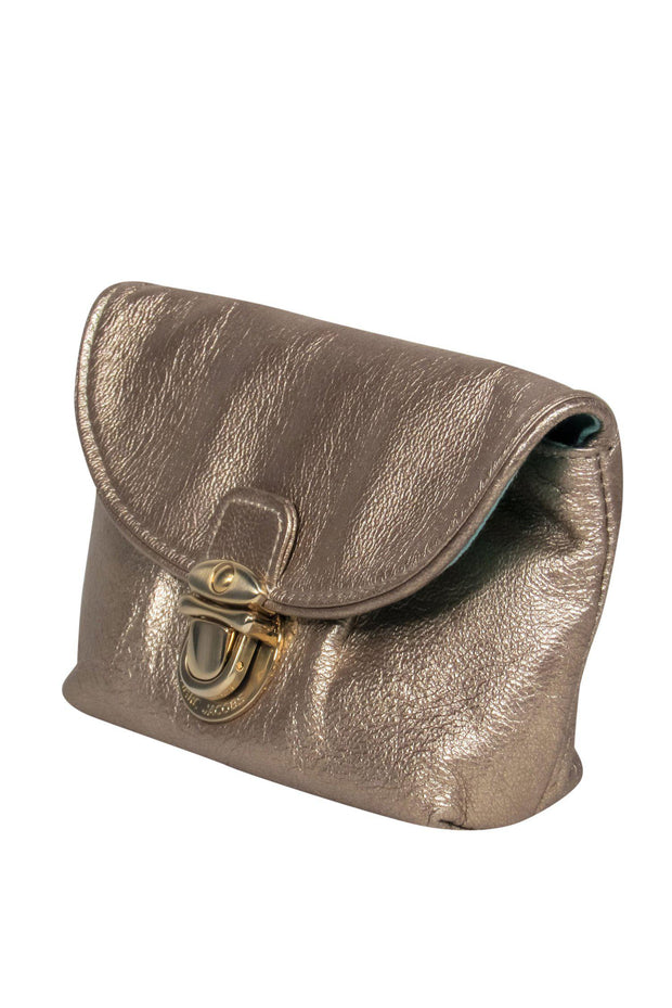 Current Boutique-Marc Jacobs - Gold Metallic Clasped Textured Leather Pouch