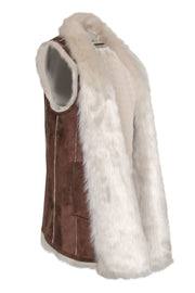 Current Boutique-Marc New York by Andrew Marc - Brown Faux Sued "Sasha" Vest w/ Faux Fur Lining Sz S