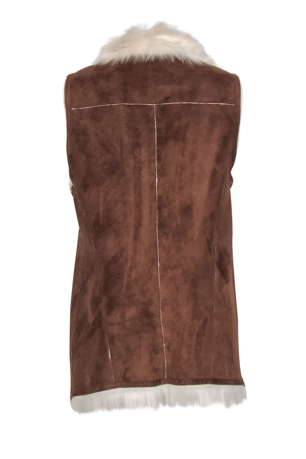 Current Boutique-Marc New York by Andrew Marc - Brown Faux Sued "Sasha" Vest w/ Faux Fur Lining Sz S