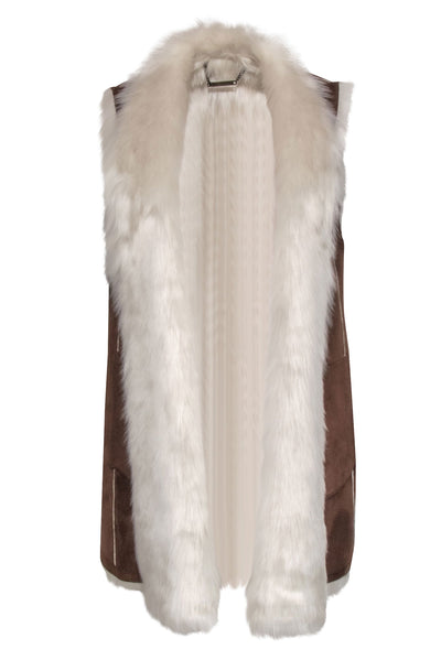 Current Boutique-Marc New York by Andrew Marc - Brown Faux Sued "Sasha" Vest w/ Faux Fur Lining Sz S