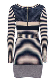 Current Boutique-Marc by Marc Jacobs - Beige & Navy Striped & Polka Dot Sparkly Sweater Dress Sz M