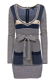 Current Boutique-Marc by Marc Jacobs - Beige & Navy Striped & Polka Dot Sparkly Sweater Dress Sz M