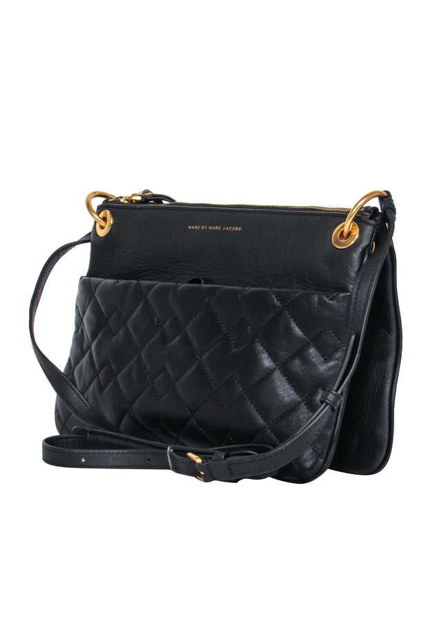 Current Boutique-Marc by Marc Jacobs - Black Leather Quilted Front Crossbody Bag