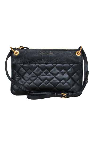 Current Boutique-Marc by Marc Jacobs - Black Leather Quilted Front Crossbody Bag