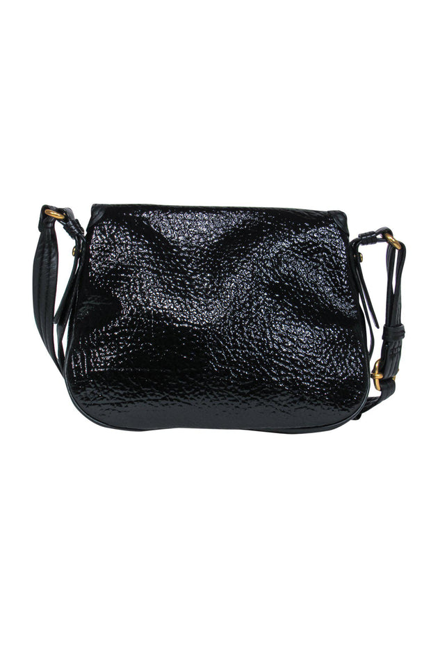 Current Boutique-Marc by Marc Jacobs - Black Patent Leather Reptile Embossed Saddle Bag