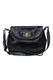 Current Boutique-Marc by Marc Jacobs - Black Patent Leather Reptile Embossed Saddle Bag