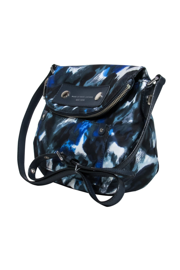 Current Boutique-Marc by Marc Jacobs - Black White & Blue Printed Nylon Crossbody Bag