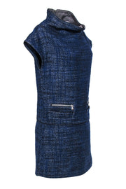 Current Boutique-Marc by Marc Jacobs - Blue & Black Tweed Funnel Neck Shift Dress Sz M