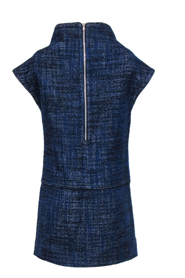 Current Boutique-Marc by Marc Jacobs - Blue & Black Tweed Funnel Neck Shift Dress Sz M