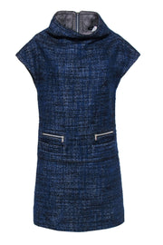 Current Boutique-Marc by Marc Jacobs - Blue & Black Tweed Funnel Neck Shift Dress Sz M