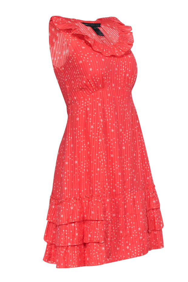 Current Boutique-Marc by Marc Jacobs - Coral & Cream Star Print w/ Flounce Neckline Dress Sz 2