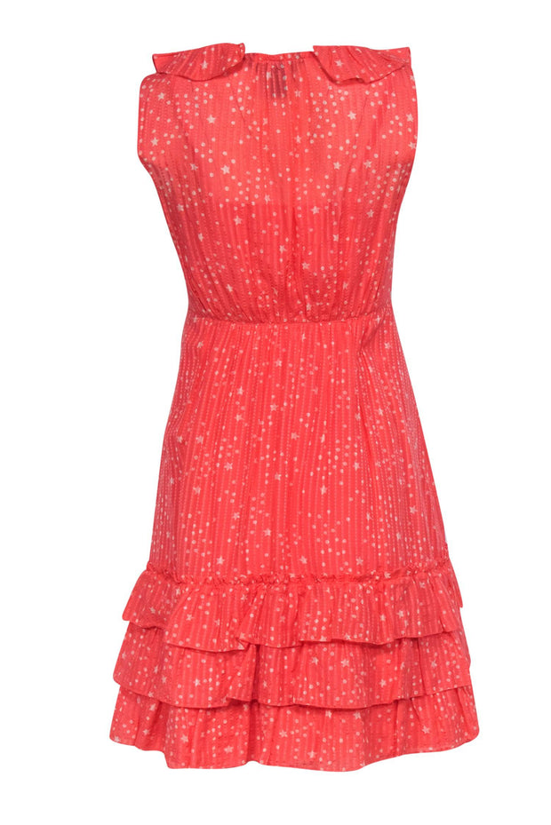 Current Boutique-Marc by Marc Jacobs - Coral & Cream Star Print w/ Flounce Neckline Dress Sz 2