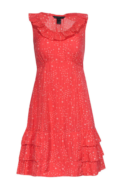 Current Boutique-Marc by Marc Jacobs - Coral & Cream Star Print w/ Flounce Neckline Dress Sz 2