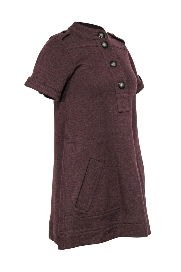 Current Boutique-Marc by Marc Jacobs - Maroon Wool Shift Dress w/ Buttons Sz XS