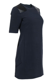 Current Boutique-Marc by Marc Jacobs - Navy Short Sleeve Shift Dress w/ Quilted Leather Shoulder Patches Sz 2