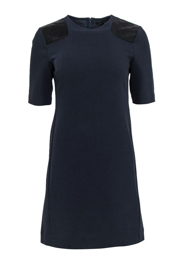 Current Boutique-Marc by Marc Jacobs - Navy Short Sleeve Shift Dress w/ Quilted Leather Shoulder Patches Sz 2