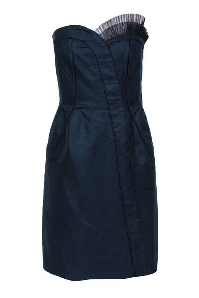 Current Boutique-Marc by Marc Jacobs - Navy Strapless Sheath Dress w/ Tulle Trim Sz 6