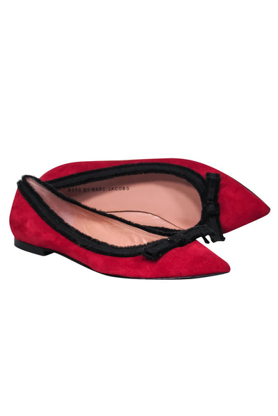 Current Boutique-Marc by Marc Jacobs - Red Suede Pointed Toe Flats w/ Black Trim & Bow Sz 9