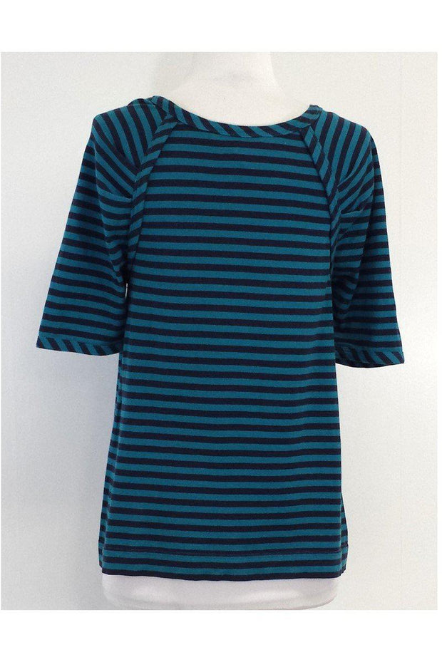 Current Boutique-Marc by Marc Jacobs - Teal & Navy Striped Cotton Tee Sz M