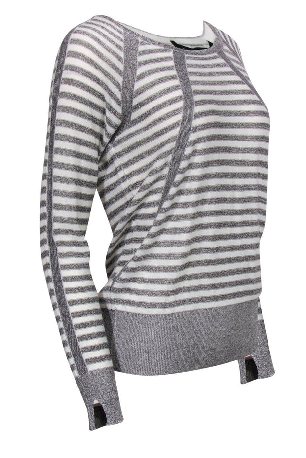 Current Boutique-Marc by Marc Jacobs - White & Silver Striped Sweater Sz S