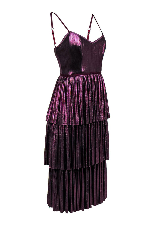 Current Boutique-Marchesa Notte - Metallic Purple Tiered Dress w/ Pleats Sz 2