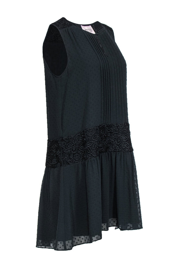 Current Boutique-Marchesa Rose - Black "Clip Dot Rib" Dress w/ Lace Detail Sz M