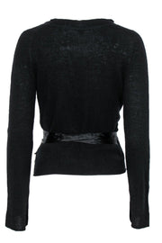 Current Boutique-Margaret O'Leary - Black Wrap Ruffle Cashmere Cardigan Sz M