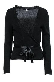 Current Boutique-Margaret O'Leary - Black Wrap Ruffle Cashmere Cardigan Sz M