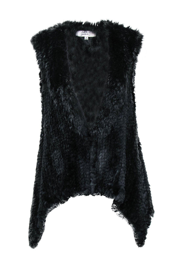 Current Boutique-Mark & James by Badgley Mischka - Black Rabbit Fur Clasped Draped Vest Sz M