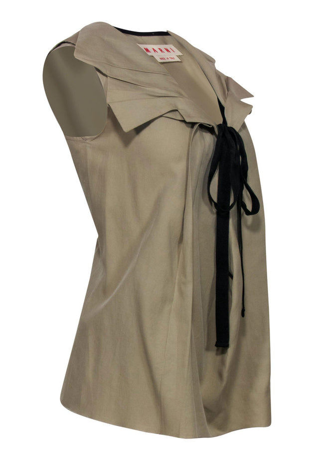 Current Boutique-Marni - Khaki Pleated Blouse w/ Black Necktie Sz M