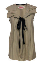 Current Boutique-Marni - Khaki Pleated Blouse w/ Black Necktie Sz M